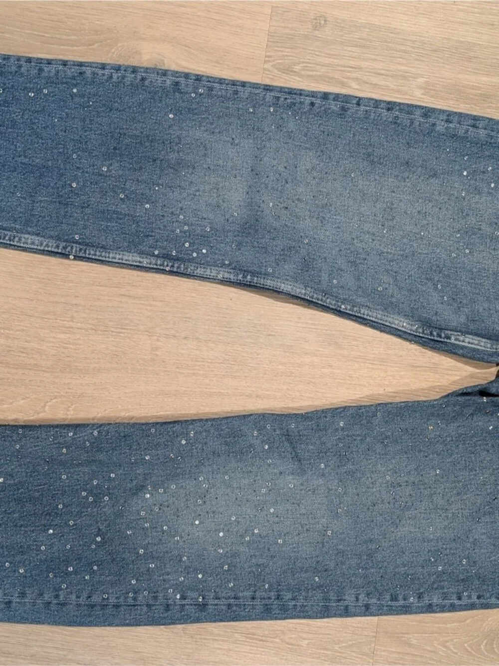 Zara Crystals & rhinestones  High-Rise Wide Leg Jeans with Sparkle - Picture 3 of 16
